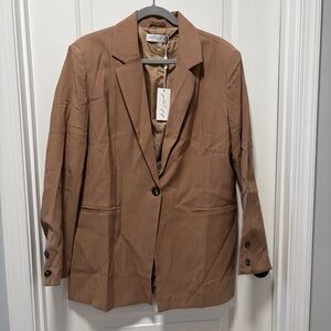 Petal & Pup Relaxed Fit Blazer NWT size 10 Tan Taupe‎ Single Button Rayon Blend